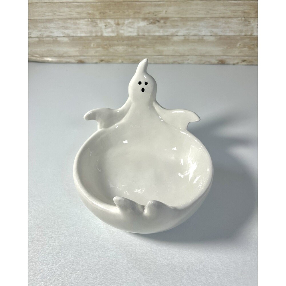 Haunted Manor White Ceramic Ghost Candy Bowl Dish Halloween Home Decor